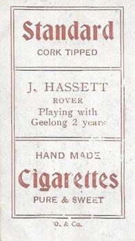 1908-09 Sniders and Abrahams Australian Footballers - Victorian League Players Series D #NNO Jack Hassett Back